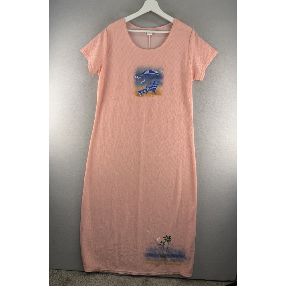Vintage Vejaiz Designs Women's Sz L Coral Novelty Beach-Themed Design Maxi Dress